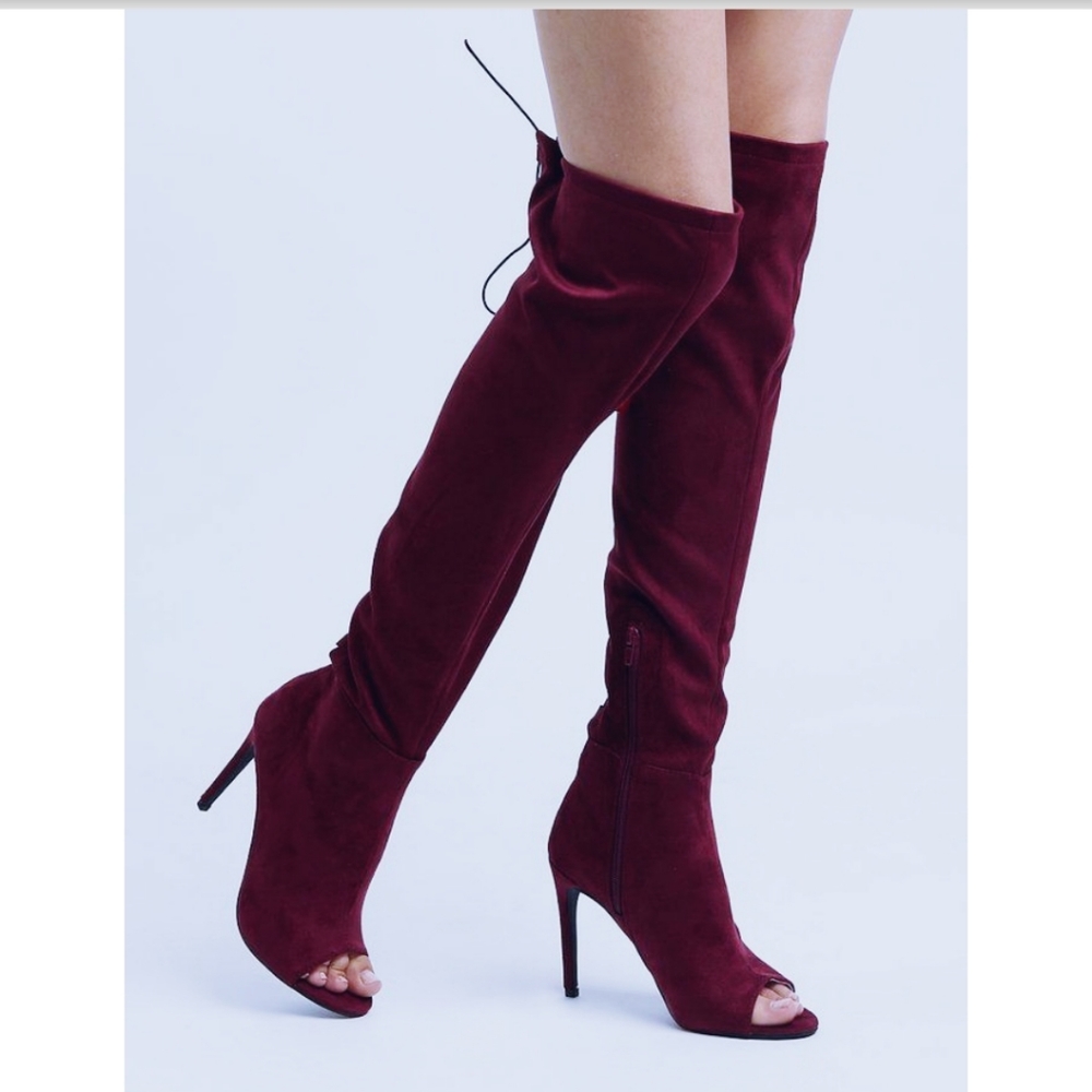 Charlotte Russe Lace Up Thigh High Open Toe Boots